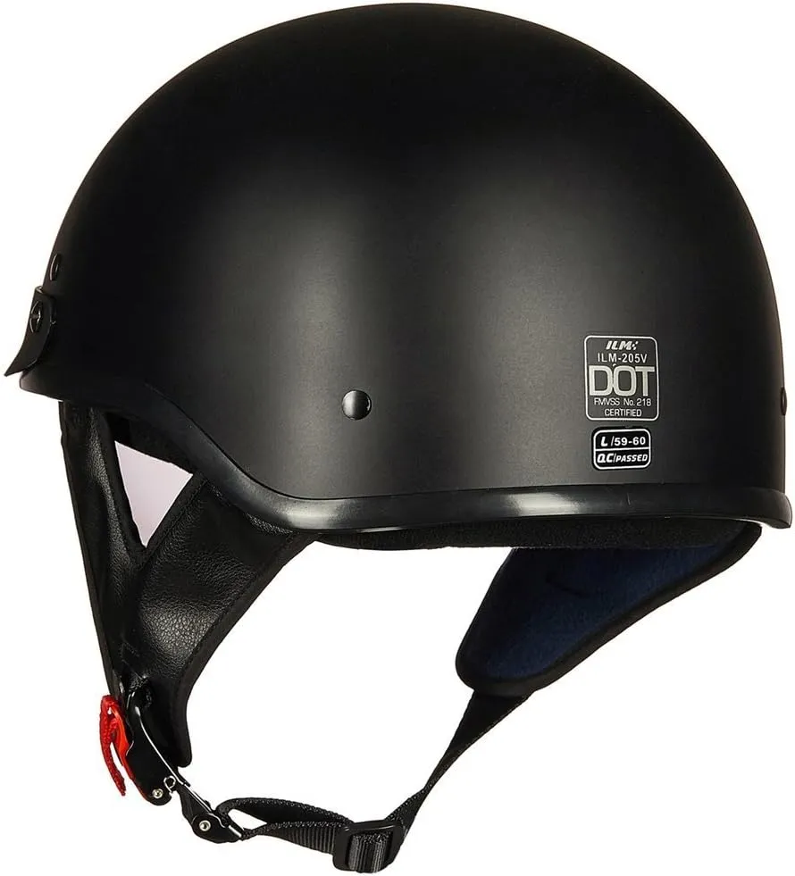 ILM Half Helmet Motorcycle Open Face Sun Visor Quick Release Buckle DOT Approved Cycling Motocross Suits Men Women 205V (M, Matt Black)