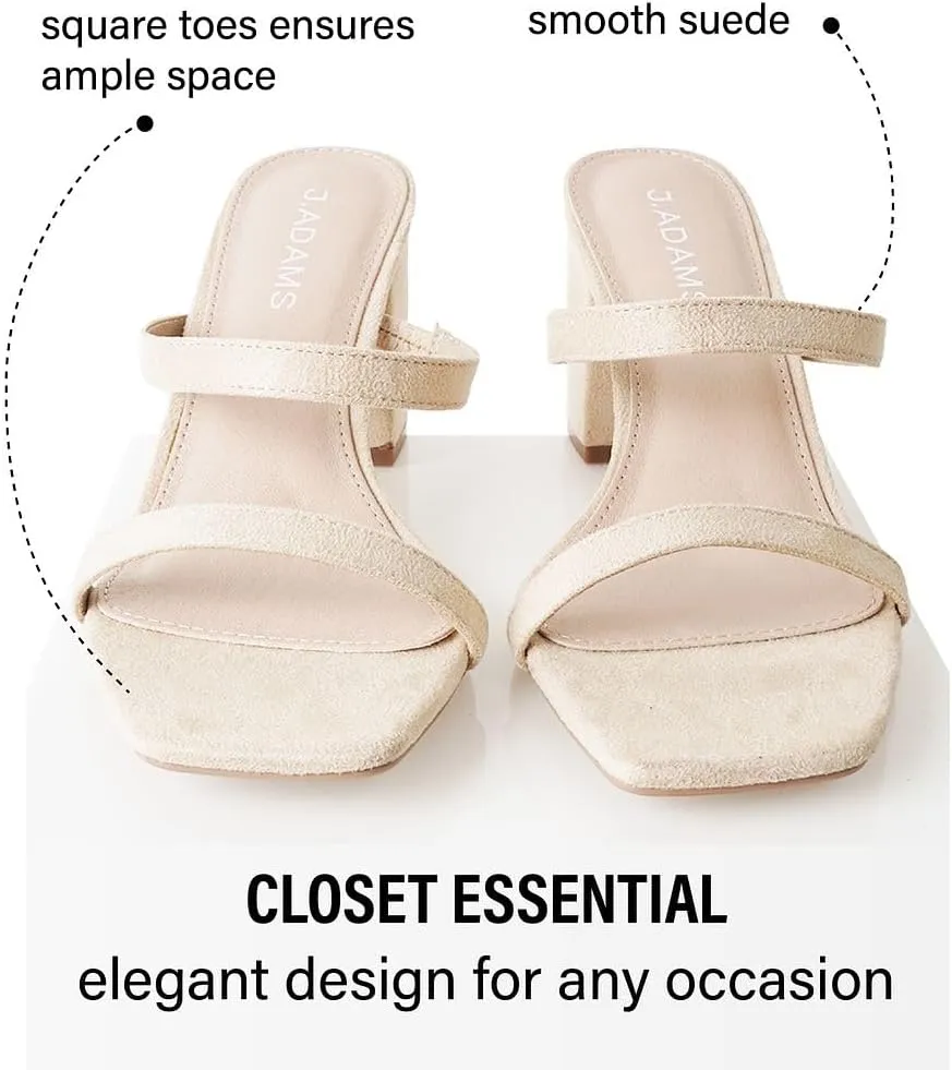 J. Adams Stormi Heeled Sandals Women Dressy Summer Flat Mules- Square Toe Double Band Low Block Heel Sandals - Chunky Sandals for Women - Summer Sandals, Womens Dress Sandals, Women's Heeled Sandals