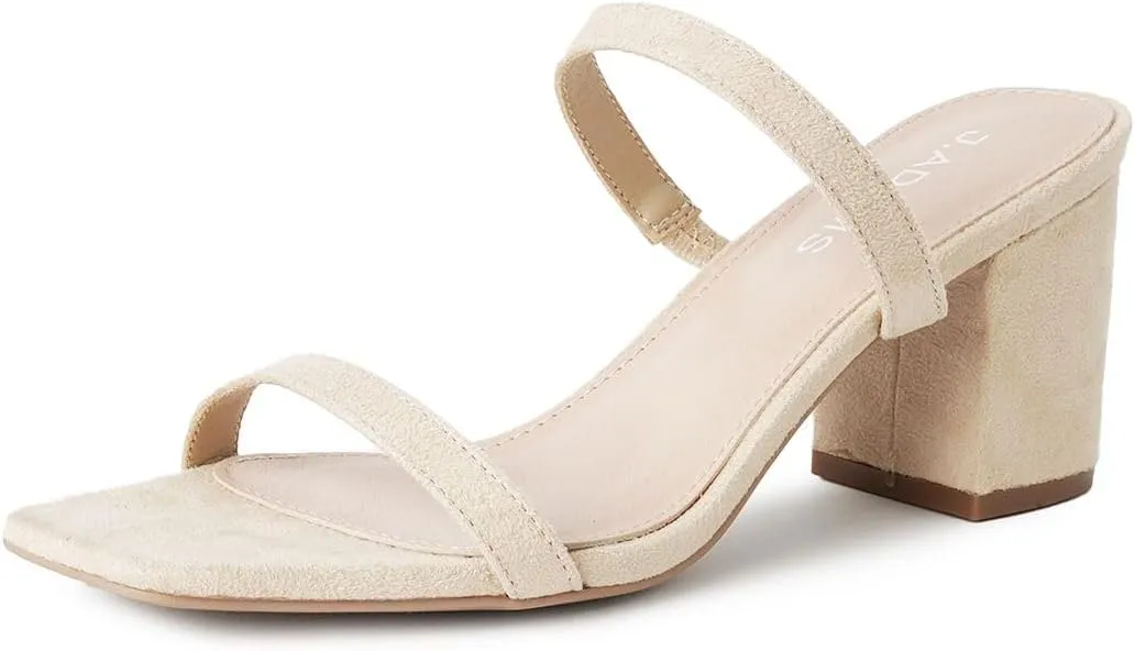 J. Adams Stormi Heeled Sandals Women Dressy Summer Flat Mules- Square Toe Double Band Low Block Heel Sandals - Chunky Sandals for Women - Summer Sandals, Womens Dress Sandals, Women's Heeled Sandals