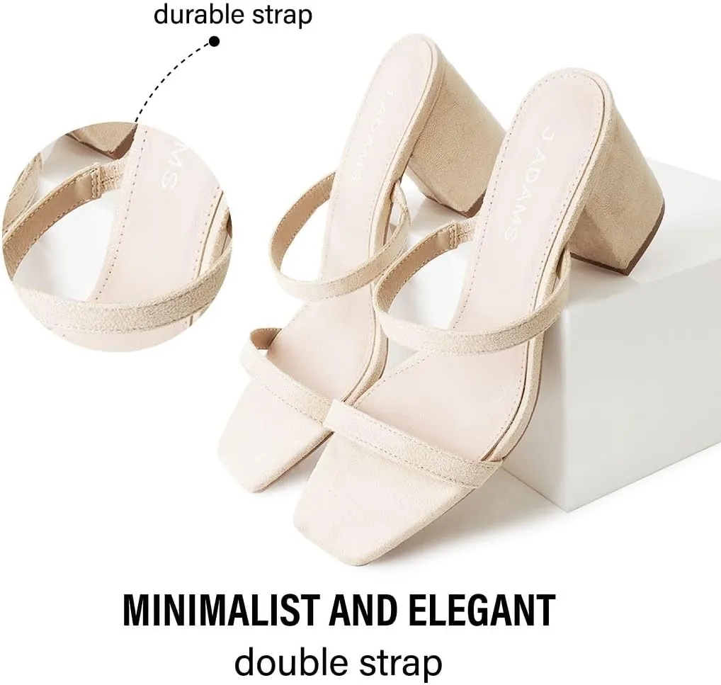 J. Adams Stormi Heeled Sandals Women Dressy Summer Flat Mules- Square Toe Double Band Low Block Heel Sandals - Chunky Sandals for Women - Summer Sandals, Womens Dress Sandals, Women's Heeled Sandals