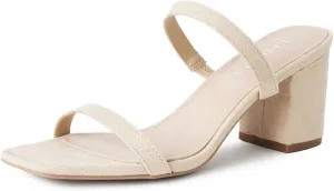 J. Adams Stormi Heeled Sandals Women Dressy Summer Flat Mules- Square Toe Double Band Low Block Heel Sandals - Chunky Sandals for Women - Summer Sandals, Womens Dress Sandals, Women's Heeled Sandals