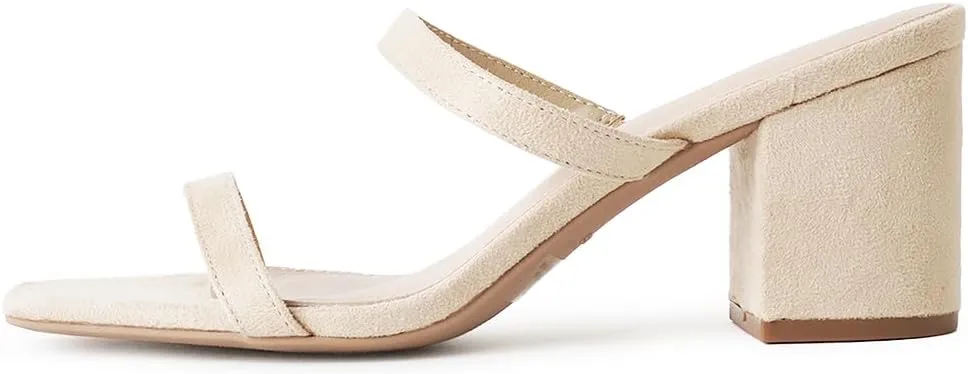 J. Adams Stormi Heeled Sandals Women Dressy Summer Flat Mules- Square Toe Double Band Low Block Heel Sandals - Chunky Sandals for Women - Summer Sandals, Womens Dress Sandals, Women's Heeled Sandals