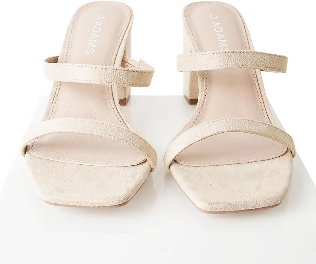 J. Adams Stormi Heeled Sandals Women Dressy Summer Flat Mules- Square Toe Double Band Low Block Heel Sandals - Chunky Sandals for Women - Summer Sandals, Womens Dress Sandals, Women's Heeled Sandals