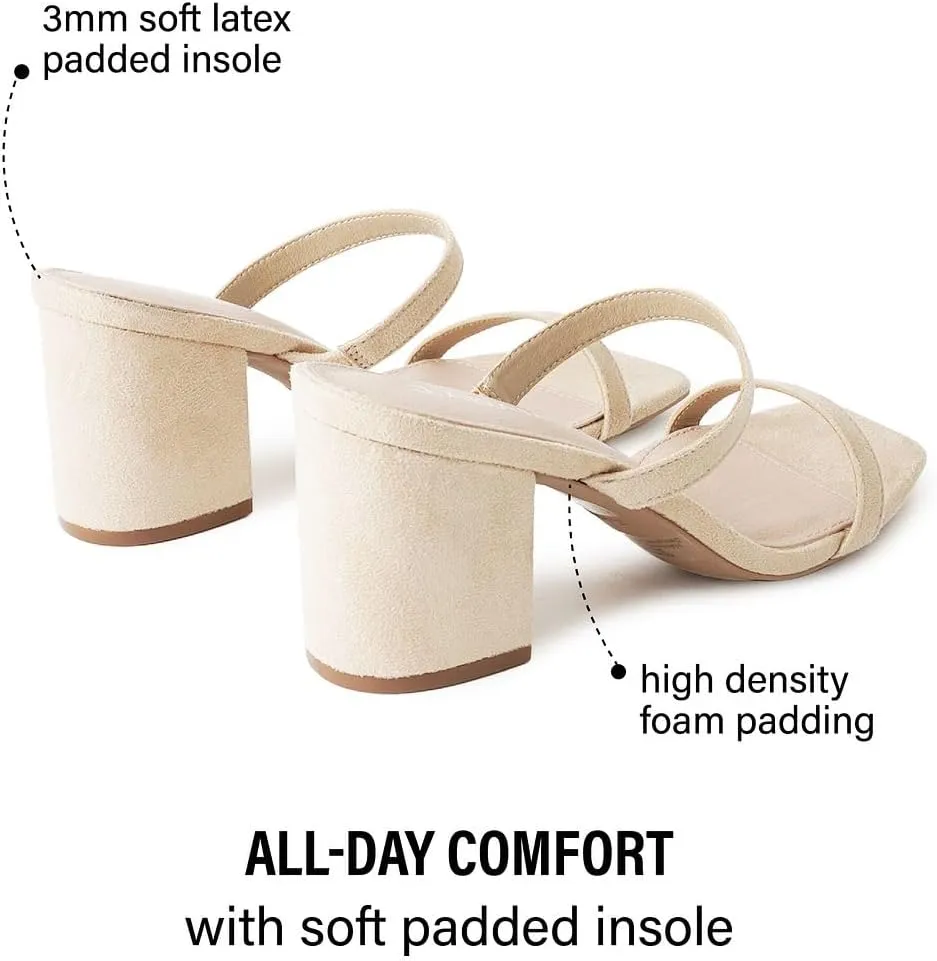 J. Adams Stormi Heeled Sandals Women Dressy Summer Flat Mules- Square Toe Double Band Low Block Heel Sandals - Chunky Sandals for Women - Summer Sandals, Womens Dress Sandals, Women's Heeled Sandals
