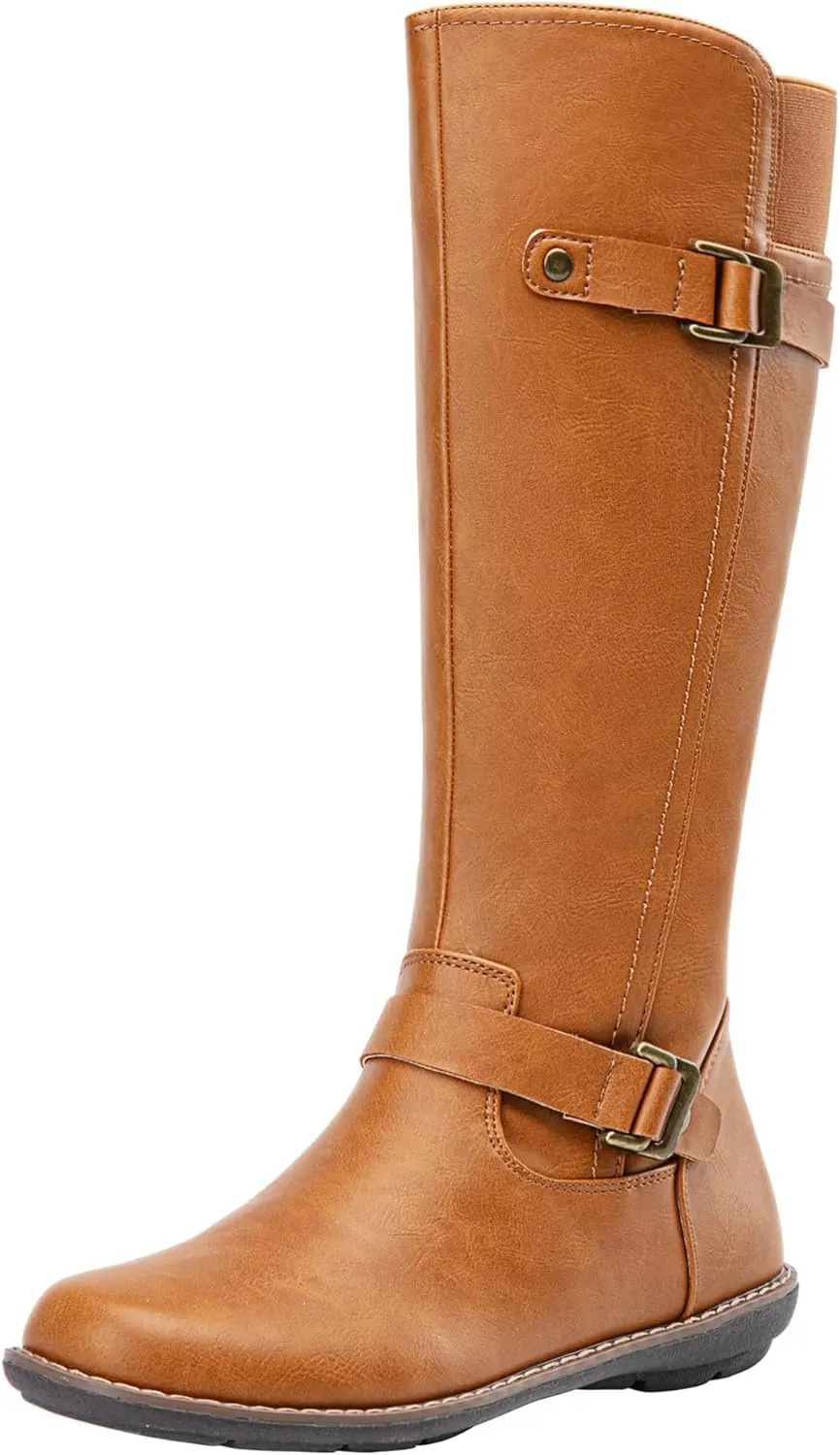 Jeossy Women's 9655 Knee High Boots Flat Riding Tall Boots with Buckle and Side Zipper
