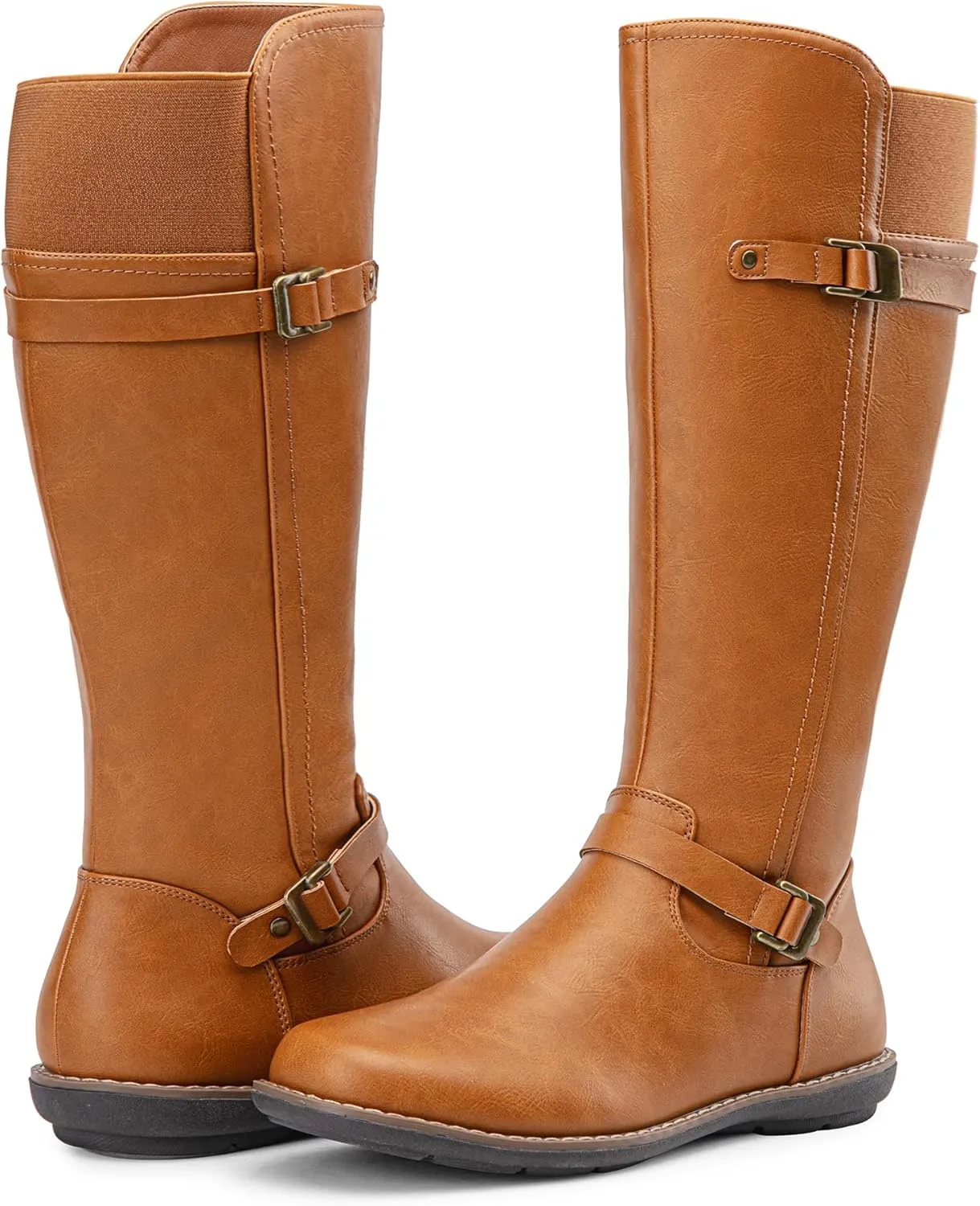 Jeossy Women's 9655 Knee High Boots Flat Riding Tall Boots with Buckle and Side Zipper