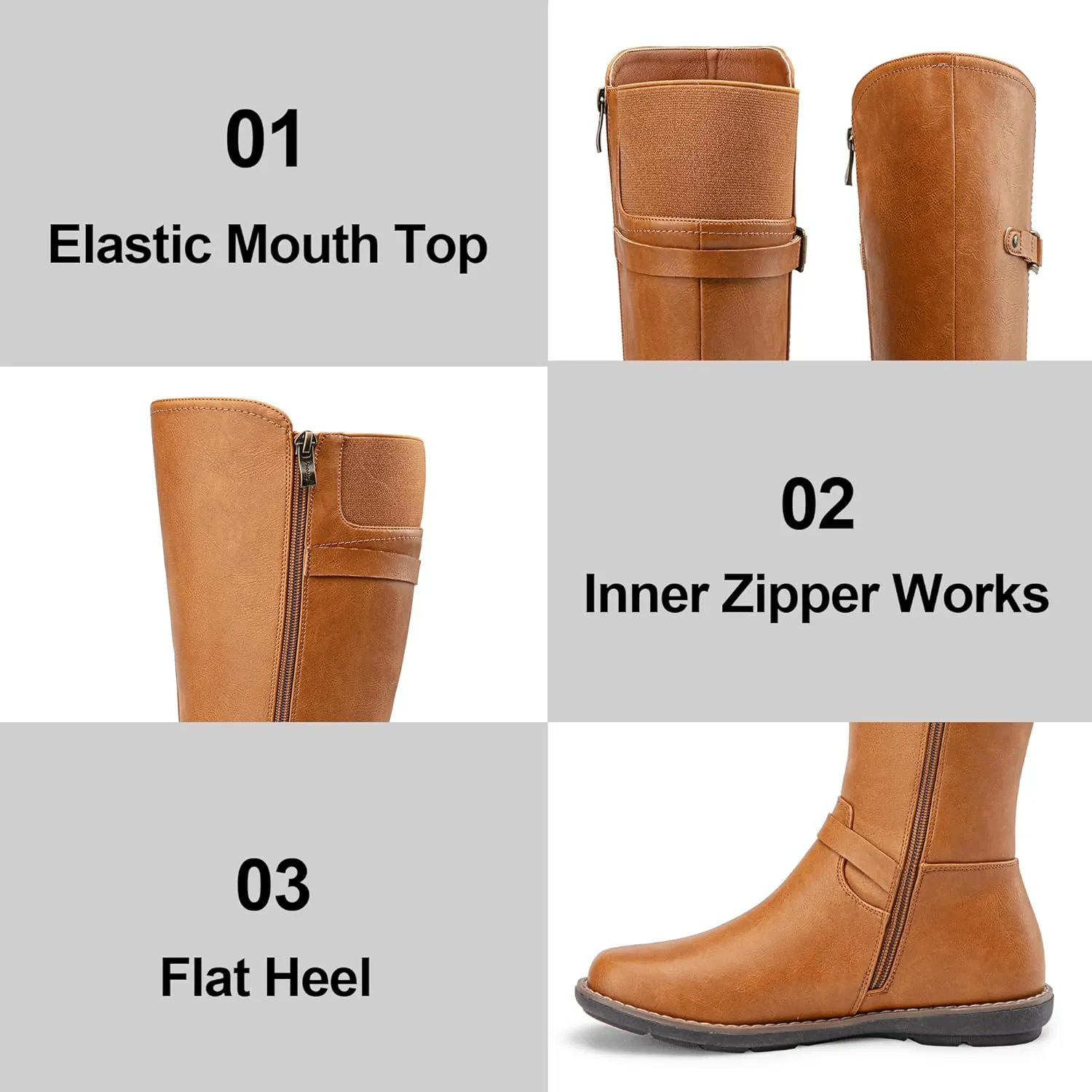 Jeossy Women's 9655 Knee High Boots Flat Riding Tall Boots with Buckle and Side Zipper