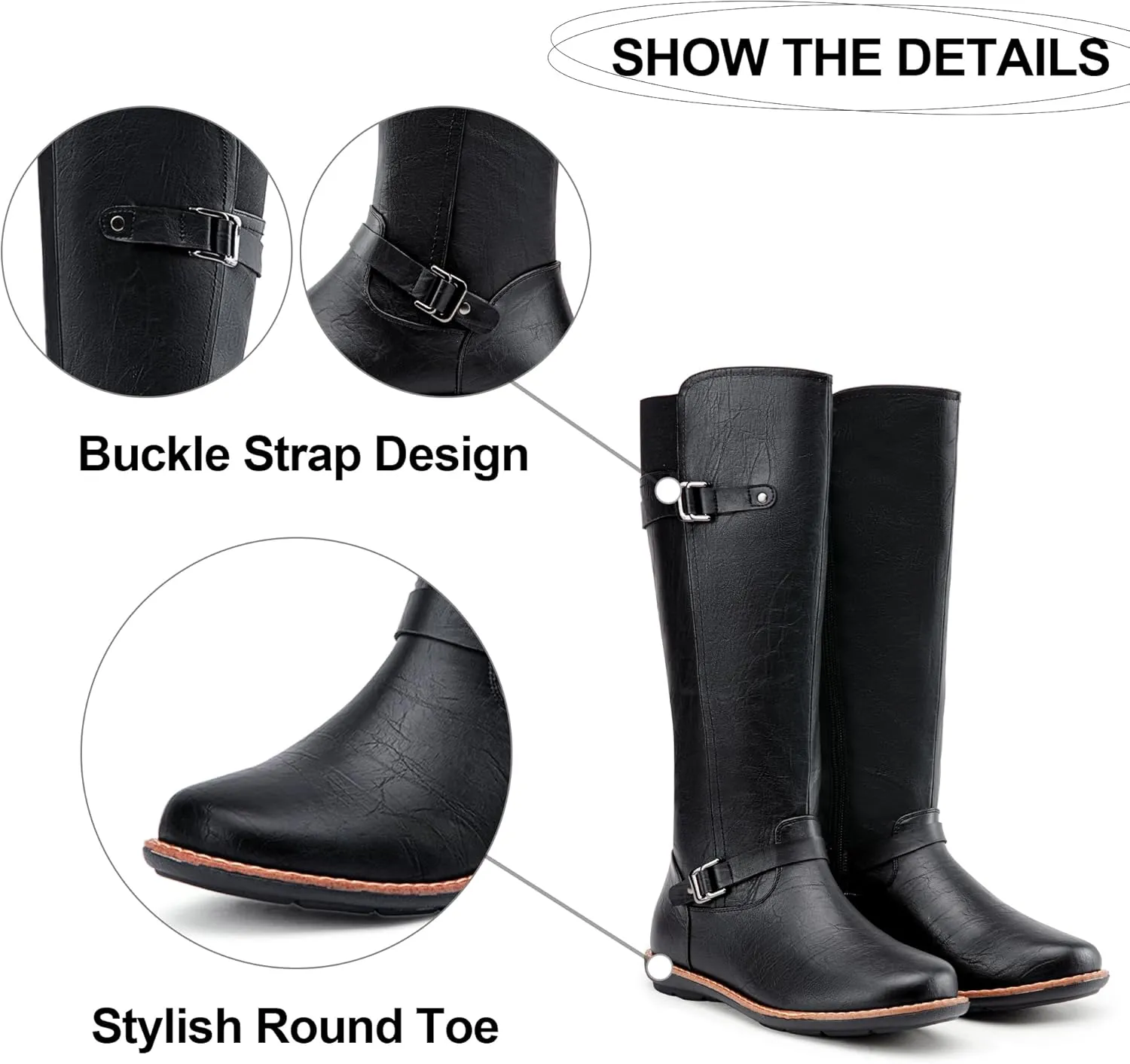 Jeossy Women's 9655 Knee High Boots Flat Riding Tall Boots with Buckle and Side Zipper