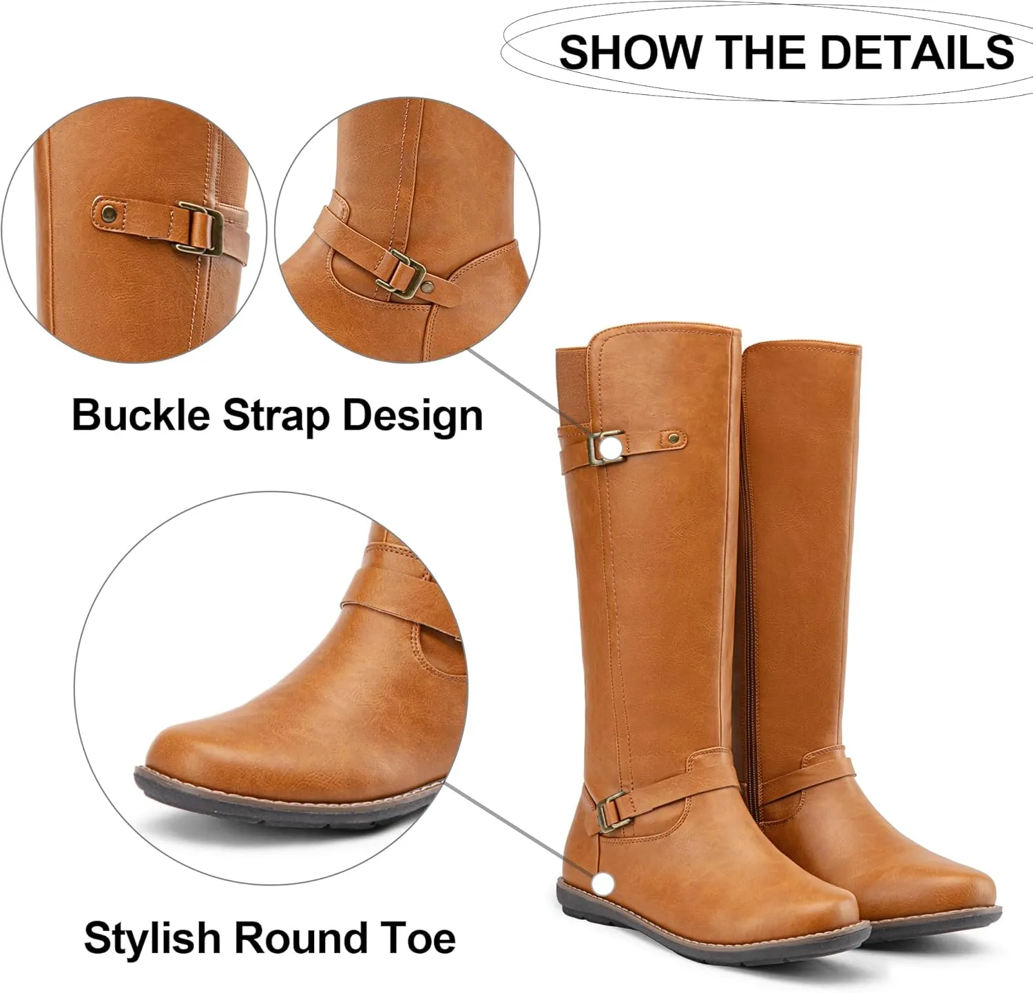 Jeossy Women's 9655 Knee High Boots Flat Riding Tall Boots with Buckle and Side Zipper