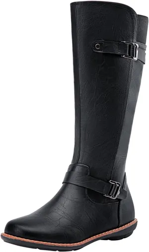 Jeossy Women's 9655 Knee High Boots Flat Riding Tall Boots with Buckle and Side Zipper