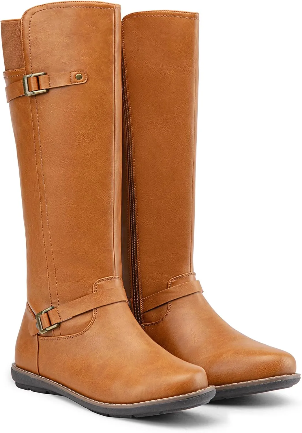 Jeossy Women's 9655 Knee High Boots Flat Riding Tall Boots with Buckle and Side Zipper