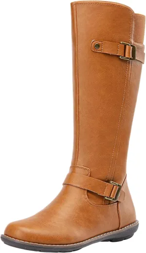 Jeossy Women's 9655 Knee High Boots Flat Riding Tall Boots with Buckle and Side Zipper
