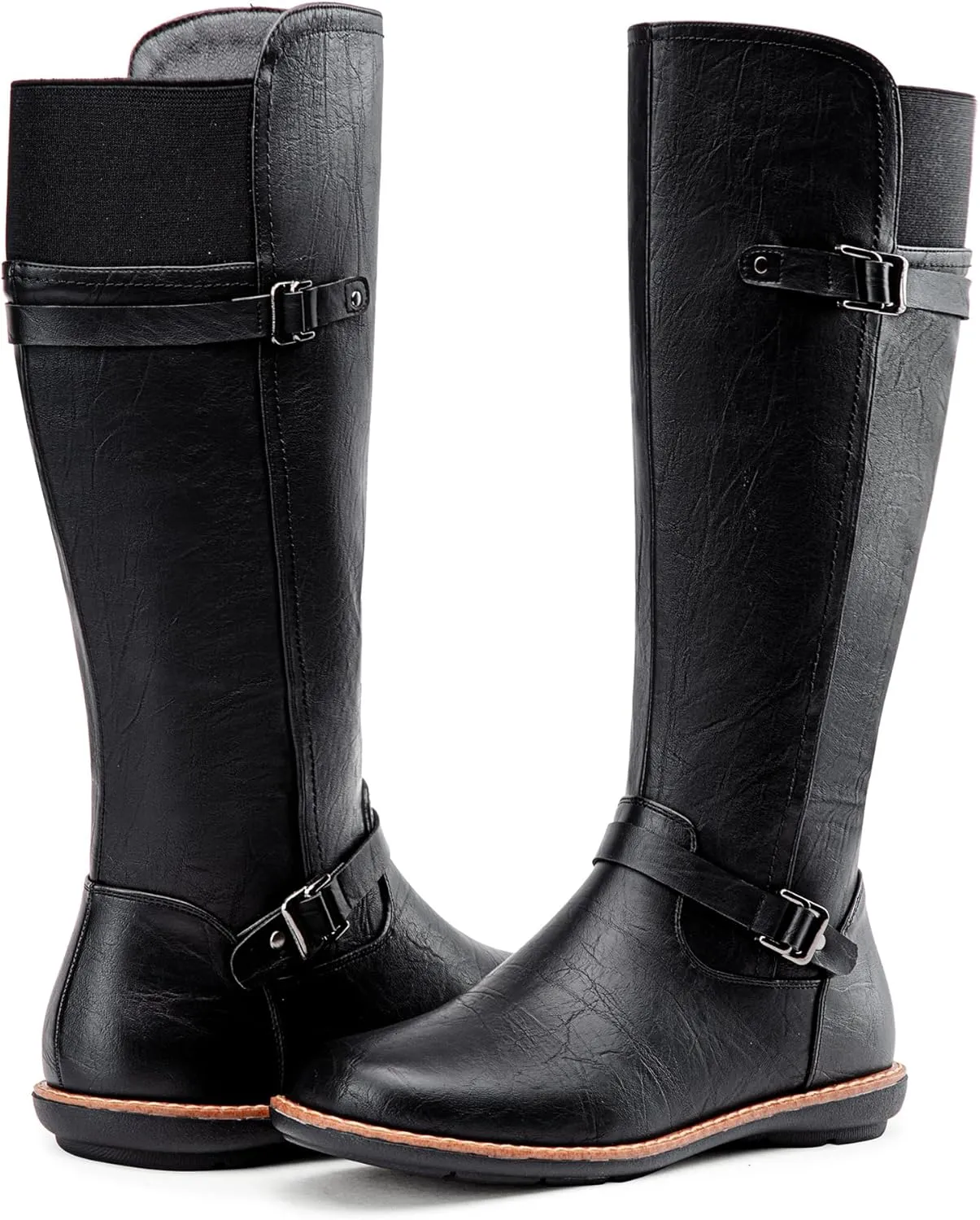 Jeossy Women's 9655 Knee High Boots Flat Riding Tall Boots with Buckle and Side Zipper