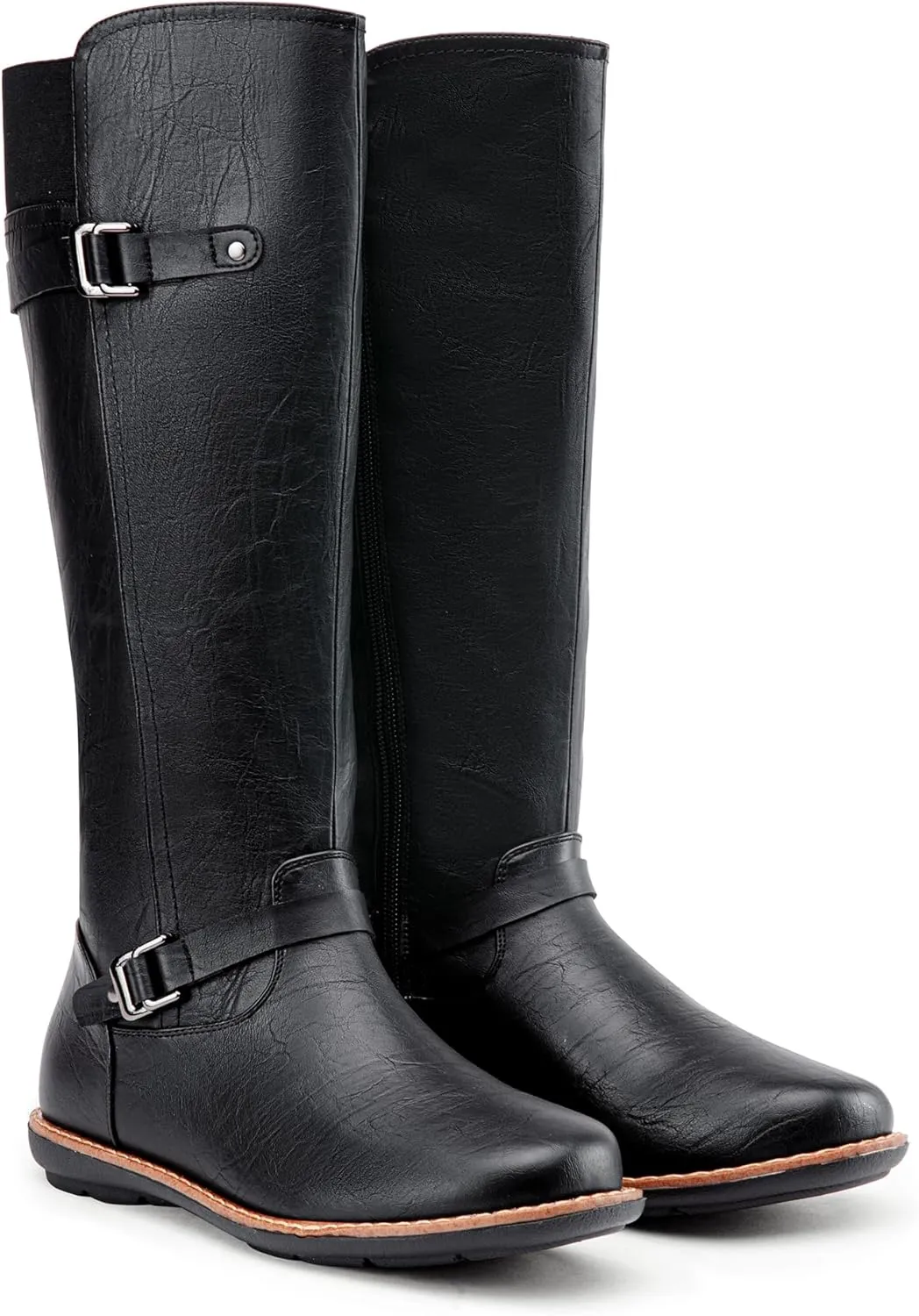 Jeossy Women's 9655 Knee High Boots Flat Riding Tall Boots with Buckle and Side Zipper