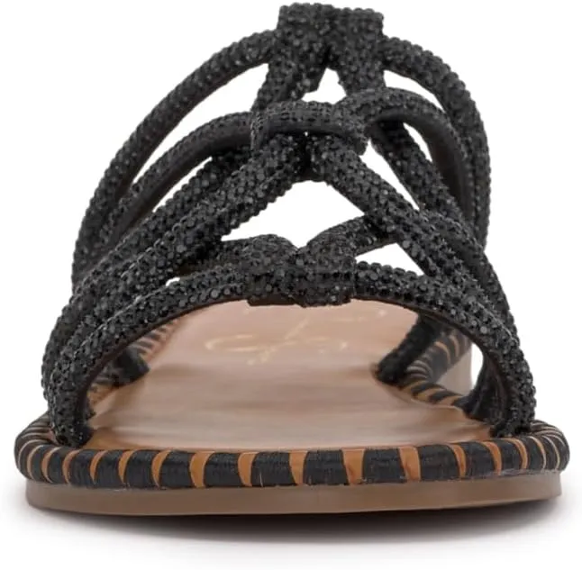 Jessica Simpson Womens Embellished Faux Leather Slide Sandals