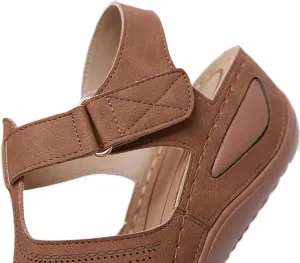 JITUUE Women's Summer Beach Wedge Sandals Bohemia Flip-Flop Ankle Strap Causal Closed Toe Cutout Flats Soft Comfort Comfy Low Wedge Shoes Gladiator Outdoor Shoes