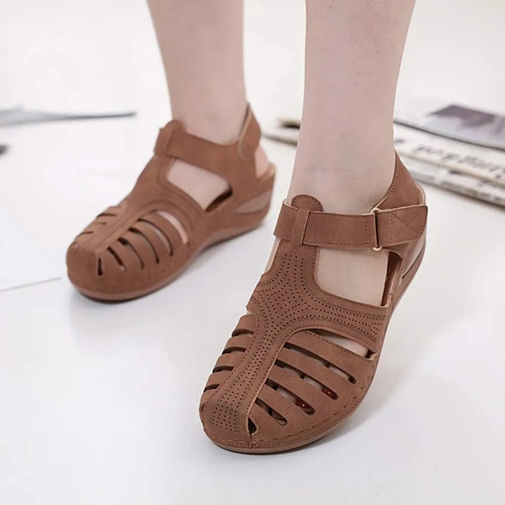 JITUUE Women's Summer Beach Wedge Sandals Bohemia Flip-Flop Ankle Strap Causal Closed Toe Cutout Flats Soft Comfort Comfy Low Wedge Shoes Gladiator Outdoor Shoes