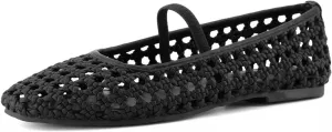 JORISTIMO Woven Strap Ballet Flats for Women Strap Ballerina Flat Shoes Comfortable Round Toe Mary Jane Flat