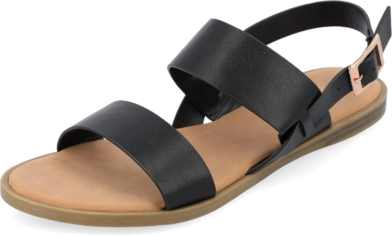 Journee Collection Women's Lavine Multi Strap Flat Sandals - Black Wd, 9