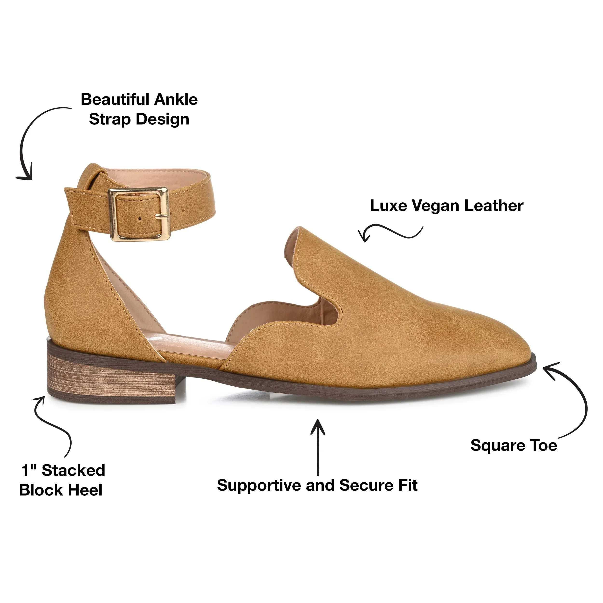 Journee Collection Womens Loreta Wide Width Buckle Square Toe Loafer Flats - 9 W - Mustard