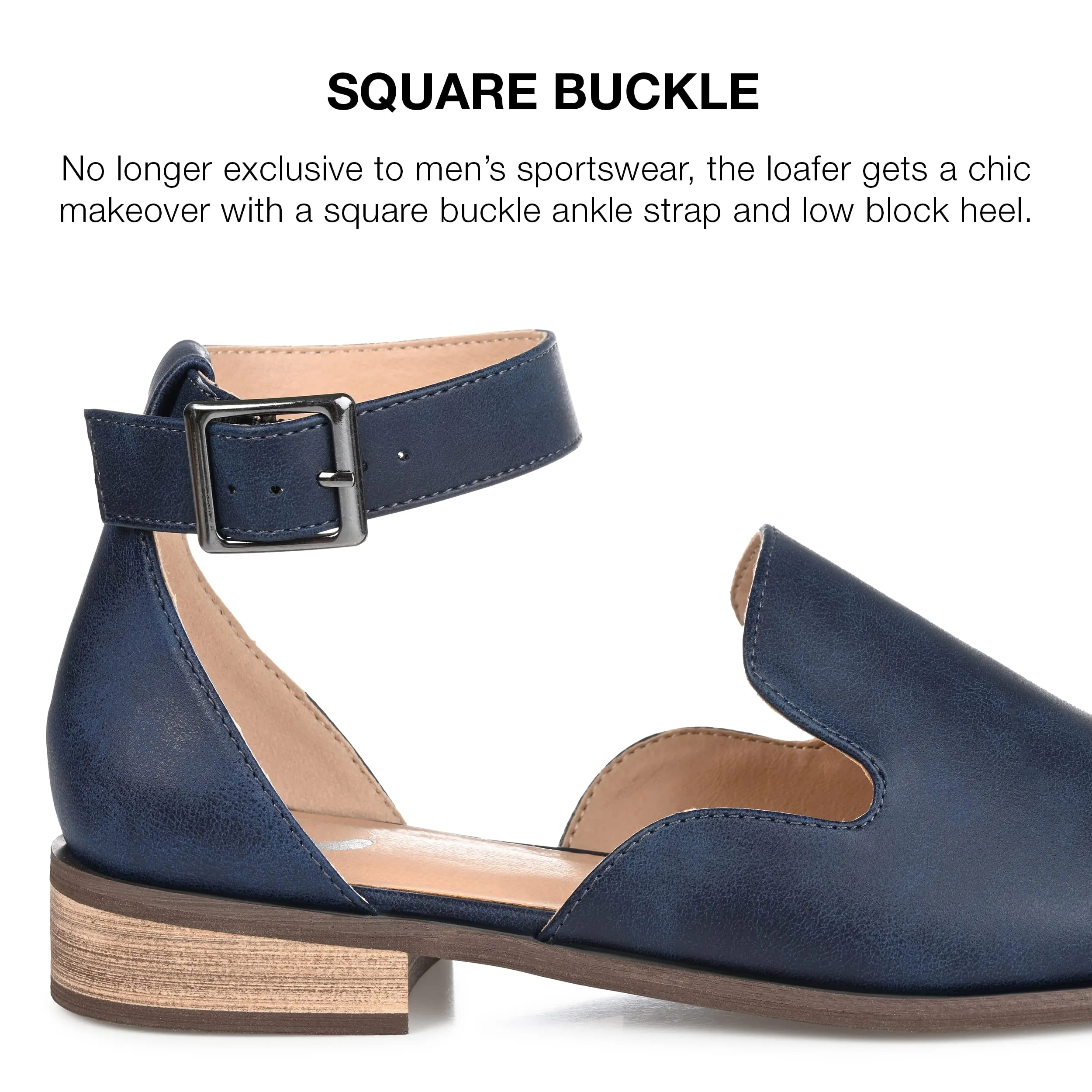 Journee Collection Women's Loreta Width Buckle Square Toe Loafer Flats Navy - Size - 9 Wide