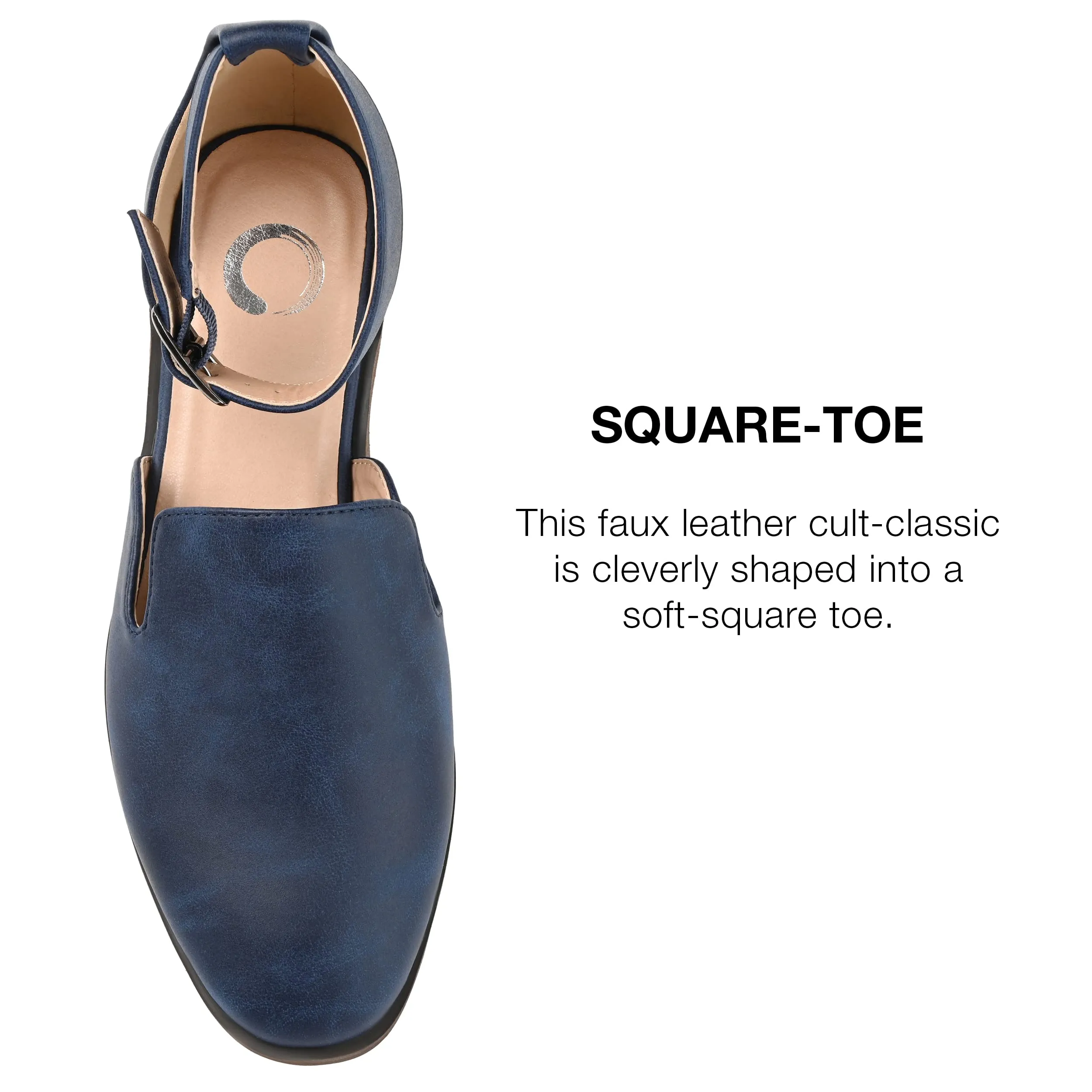 Journee Collection Women's Loreta Width Buckle Square Toe Loafer Flats Navy - Size - 9 Wide