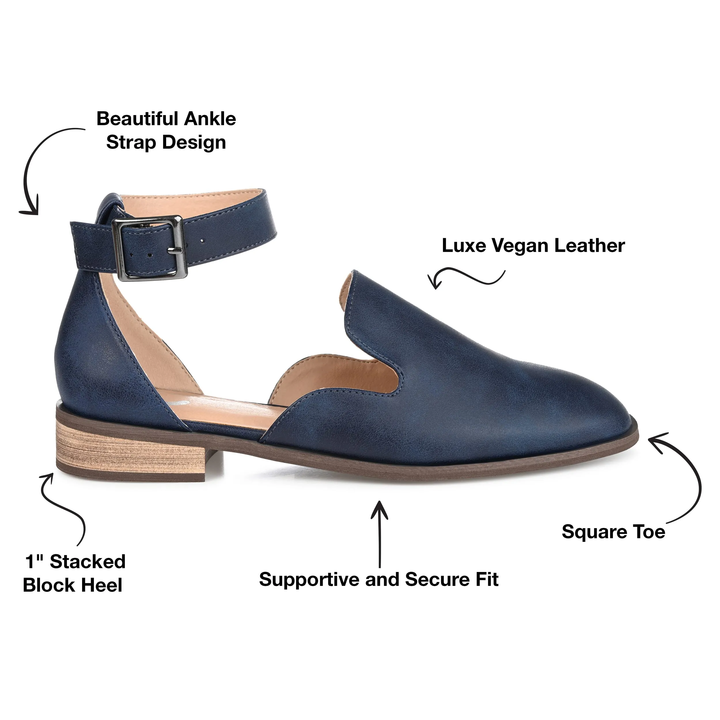 Journee Collection Women's Loreta Width Buckle Square Toe Loafer Flats Navy - Size - 9 Wide
