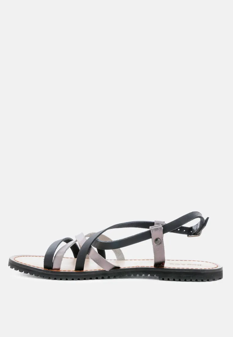 June Strappy Flat Leather Sandals By Ruw