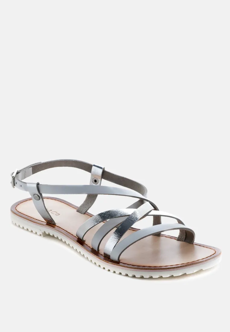 June Strappy Flat Leather Sandals By Ruw