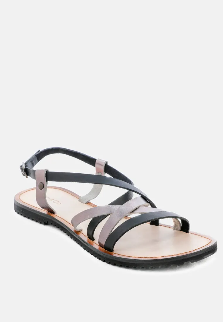 June Strappy Flat Leather Sandals By Ruw