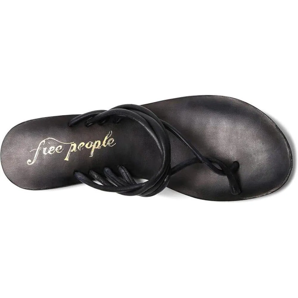 Kayla Black Leather Strappy Flat Slides