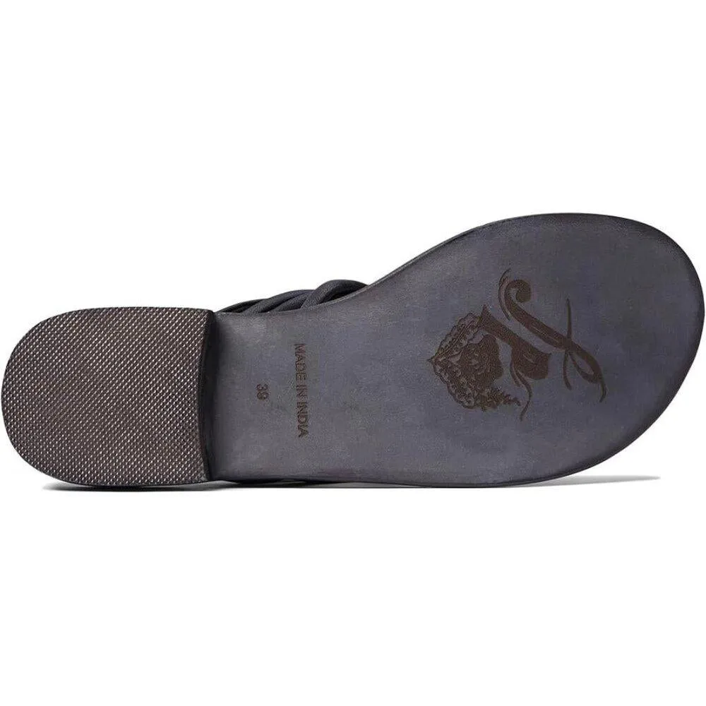 Kayla Black Leather Strappy Flat Slides