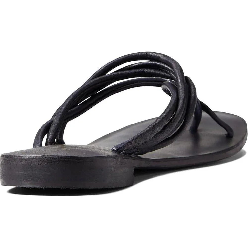 Kayla Black Leather Strappy Flat Slides