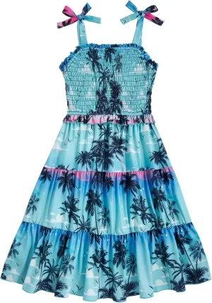 Kids4ever Girls Spaghetti Strap Dress 6-12Y Kids Sleeveless Cami Dresses Summer Beach Smocked Tiered Sundress with Pockets