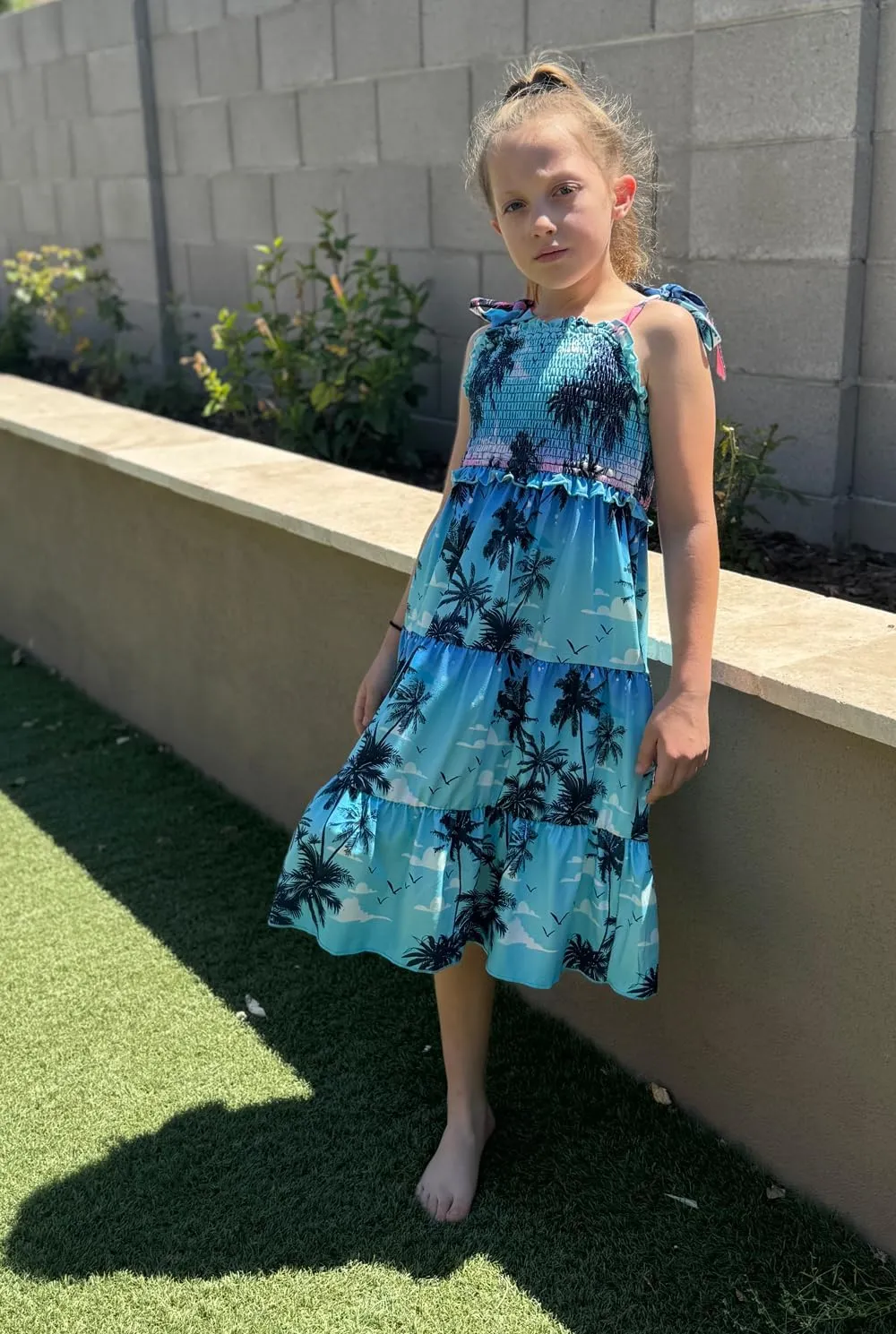 Kids4ever Girls Spaghetti Strap Dress 6-12Y Kids Sleeveless Cami Dresses Summer Beach Smocked Tiered Sundress with Pockets
