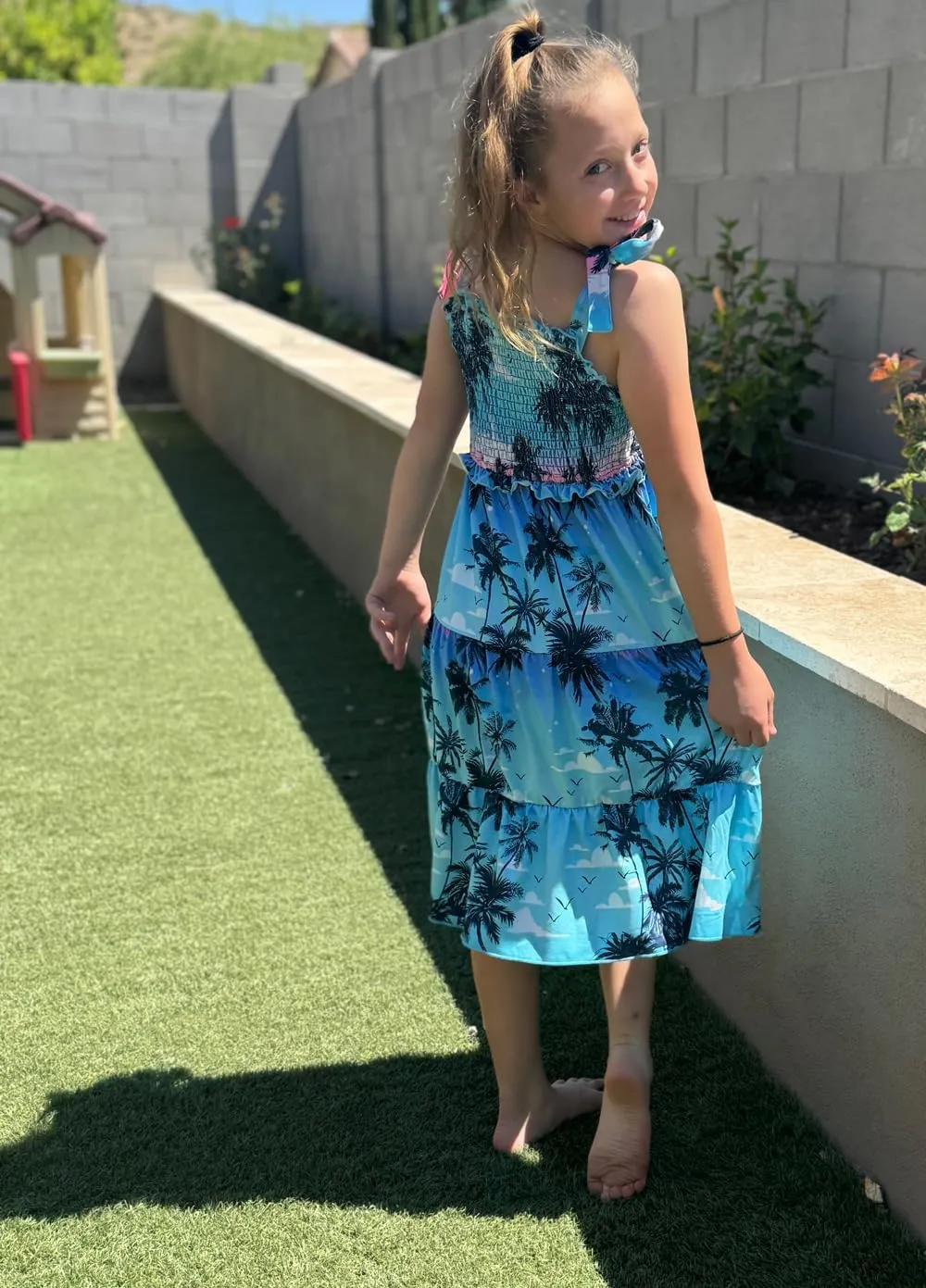 Kids4ever Girls Spaghetti Strap Dress 6-12Y Kids Sleeveless Cami Dresses Summer Beach Smocked Tiered Sundress with Pockets