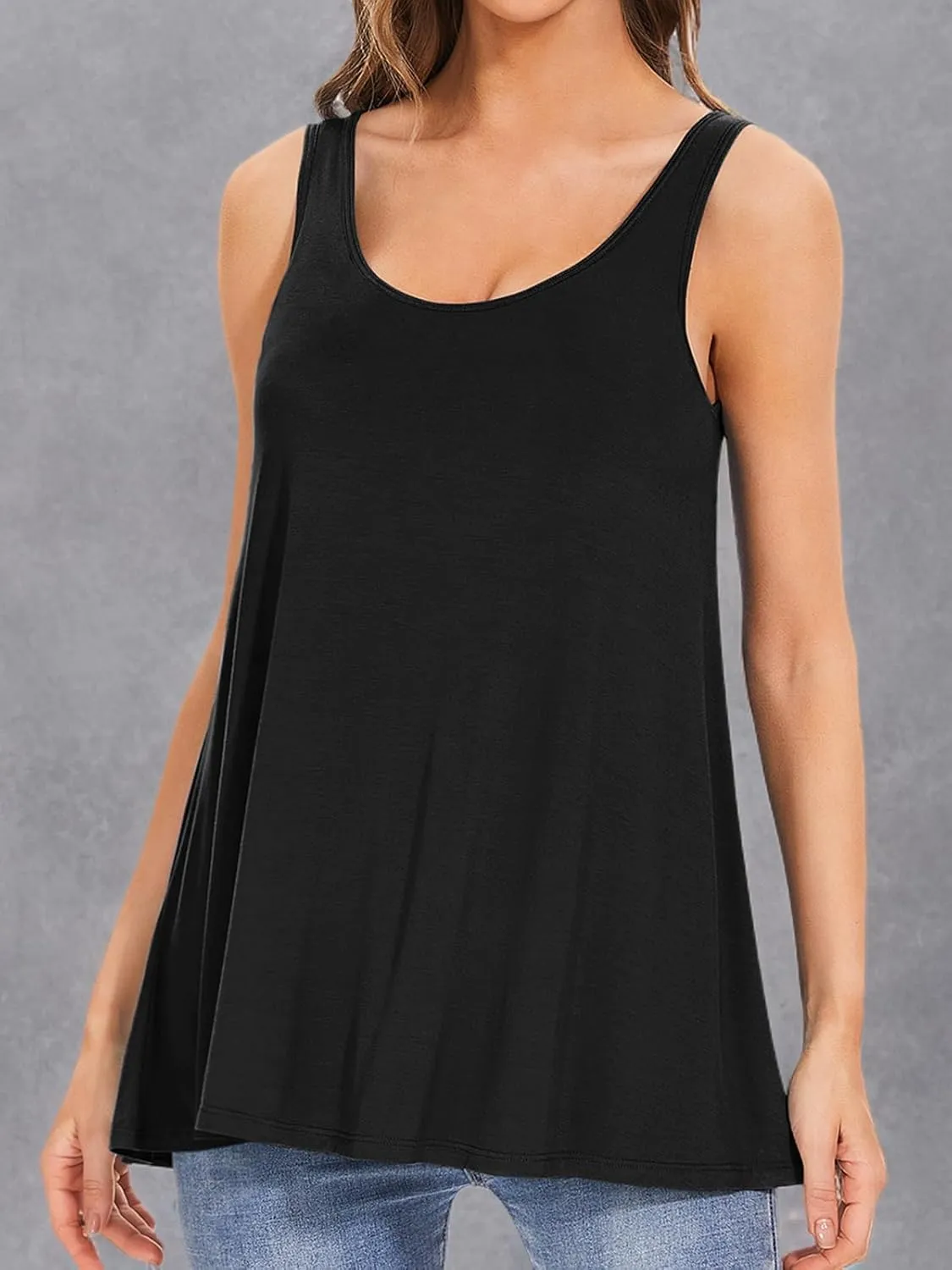Kniffi Tank Tops for Women Built in Bra Tank Pleated Loose Fit Tank Top Casual Flowy S-XXXXL