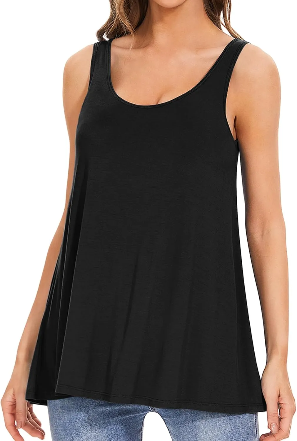 Kniffi Tank Tops for Women Built in Bra Tank Pleated Loose Fit Tank Top Casual Flowy S-XXXXL