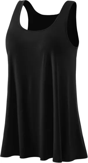 Kniffi Tank Tops for Women Built in Bra Tank Pleated Loose Fit Tank Top Casual Flowy S-XXXXL