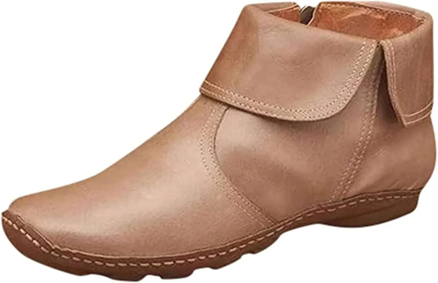 Ladmiple Ankle Boots For Women No Heel Casual Side Zipper Western Cowgirl Cowboy Booties Short Combat Walking Shoes