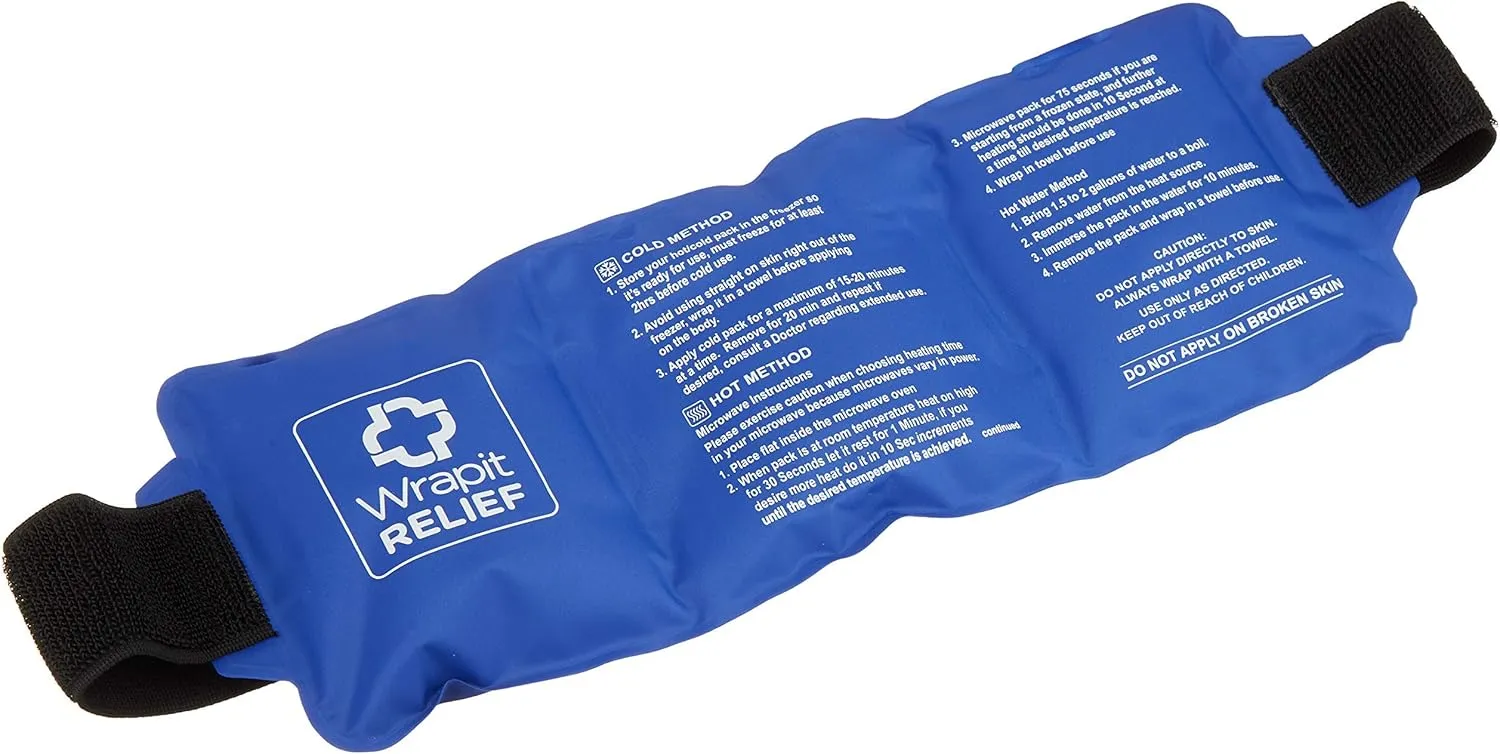 Large Gel Ice Pack with Strap| Hot/Cold Pain Relief for Knee, Back, Ankle, Neck and Shoulder| Freezable & Microwavable Soothing Recovery Packs for Sports