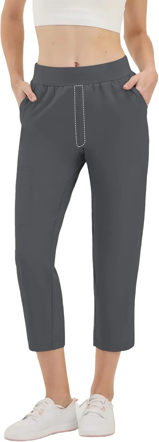 LastFor1 Women's Golf Pants High Waisted Water Resistant UPF 50  7/8 Ankle Pants with Pockets Lightweight Athletic Casual