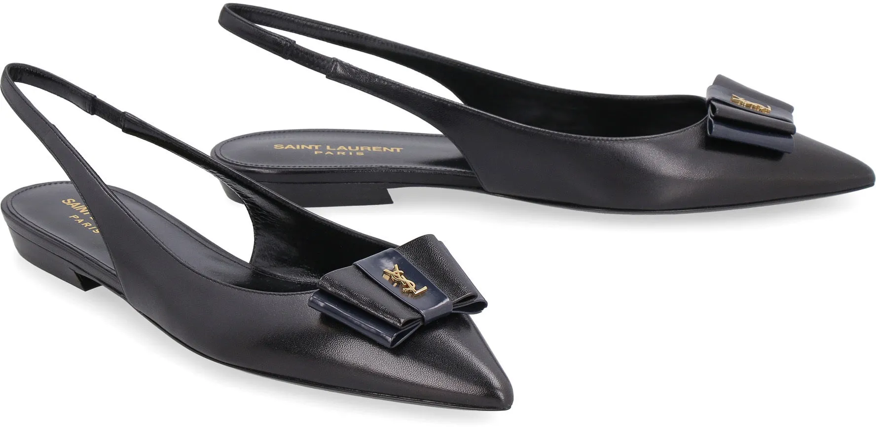 Leather pointy-toe flat slingback