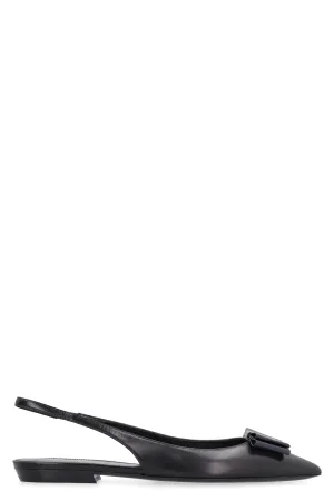 Leather pointy-toe flat slingback