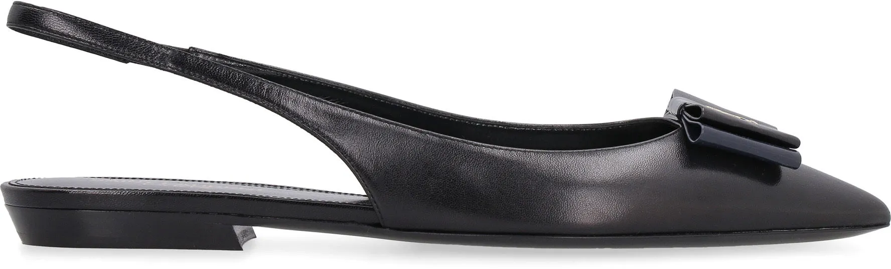 Leather pointy-toe flat slingback