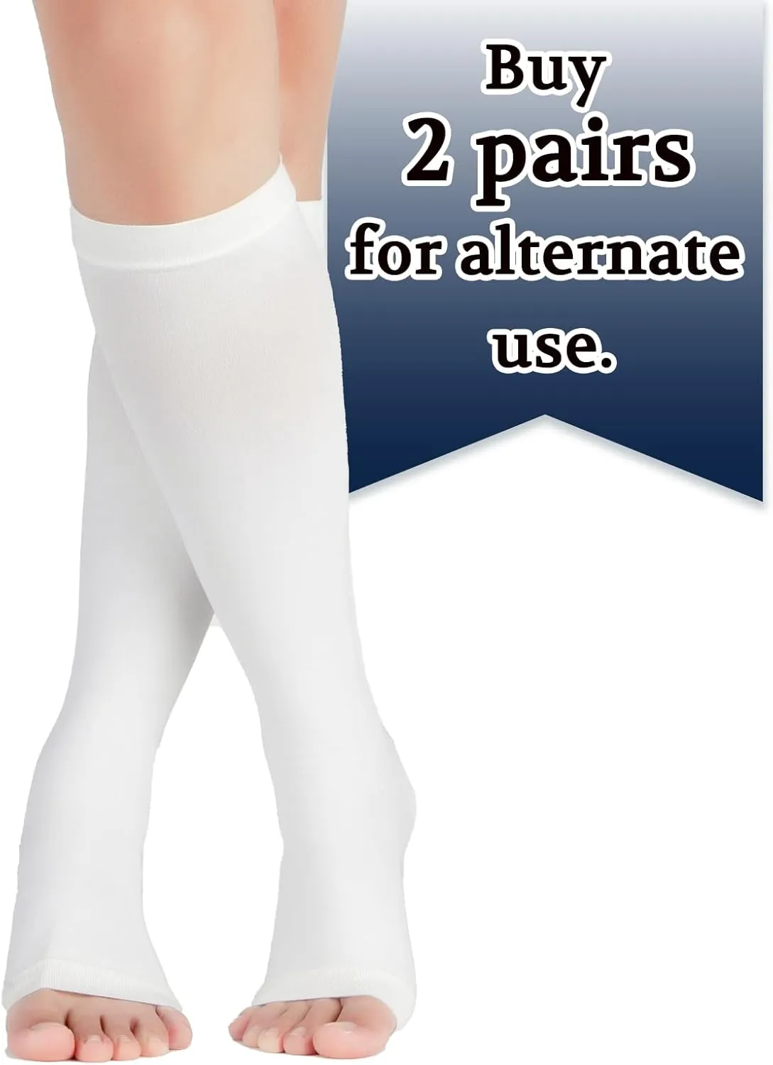 LIN PERFORMANCE 20-30 mmHg Medical Compression Socks for Women and Men Knee High Open Toe Stockings for Varicose Vein Swollen legs (M,White)