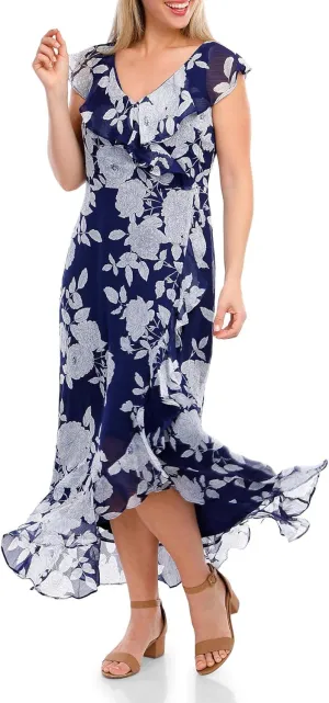 London Times Women's Ruffle Wrap Maxi Dress