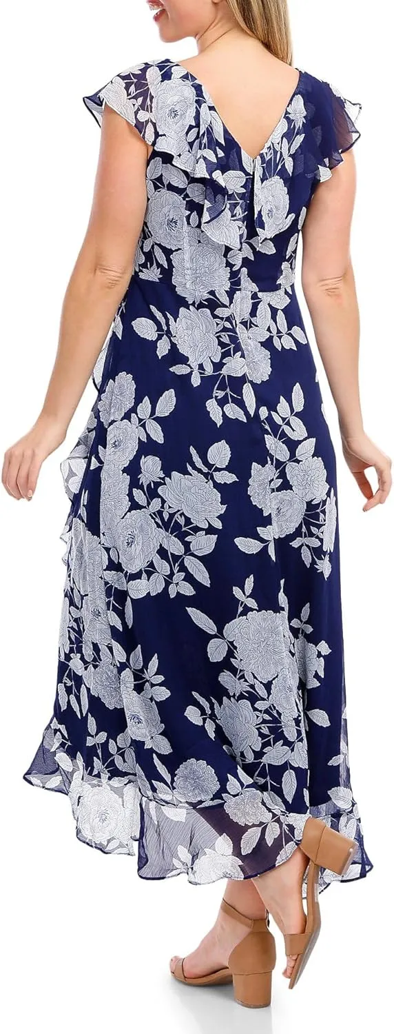 London Times Women's Ruffle Wrap Maxi Dress