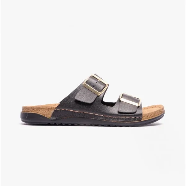 Lotus CORTONA Womens Open-Toe Mule Sandals Black
