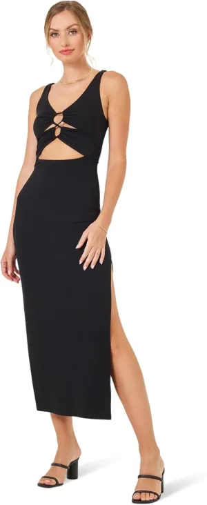 L*Space Camille Dress for Women, Fitted Ribbed Maxi, Ankle Length with Side Slit, Chic Dress for Vacation & Special Occasions, Black, M